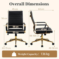 Ribbed PU Leather Office Chair with Armrests and Reclining Backrest