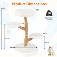 Modern Wood Branch Cat Tree with Jute Scratching Post and Padded Perch