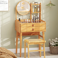 Small Vanity Desk with Mirror, Compact Makeup Table with 2 Drawers