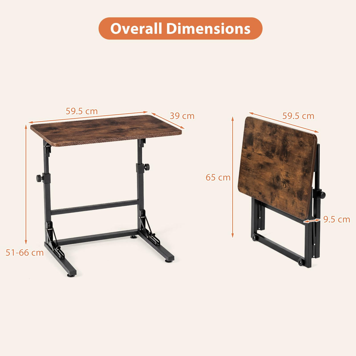 Giantex Folding C-Shaped End Table, Height Adjustable Sofa Side Table