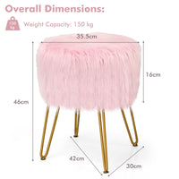 Giantex Luxury Faux Fur Vanity Stool Chair, Round Footstool Ottoman w/Metal Legs