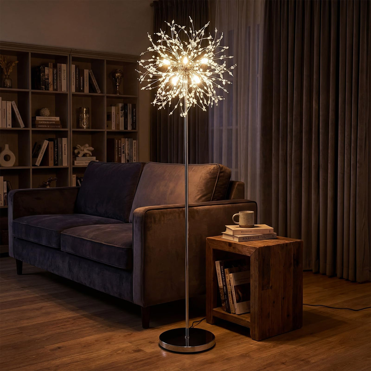 160cm Crystal Floor Lamp, Modern Freestanding Dandelion Light with Acrylic Crystals