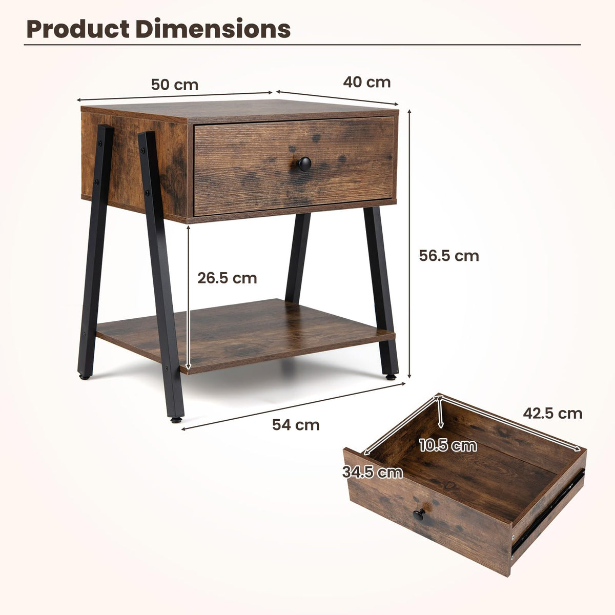 Giantex Industrial Nightstand with Drawer, Bedside Table