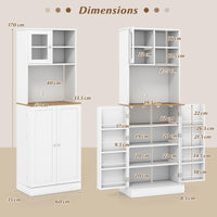 Kitchen Pantry Cabinet 170 CM Freestanding Tall Cupboard with Microwave Shelf