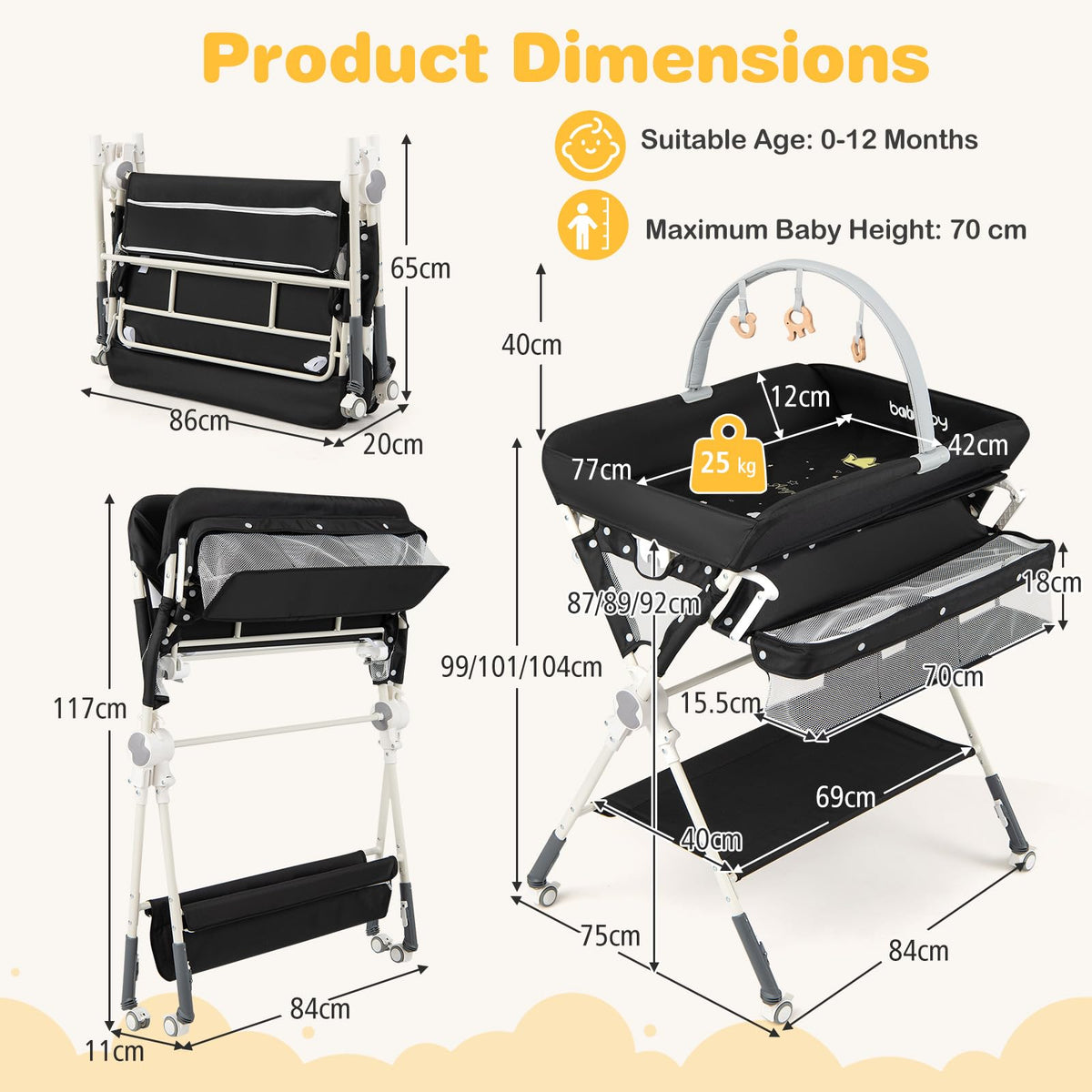 Baby Changing Table, Foldable Diaper Changing Station w/Storage Bag & Shelf