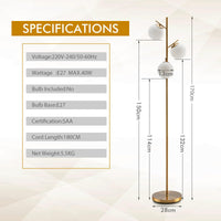 3-Globe Floor Lamp with Foot Switch and Steel Pole for Living Room