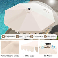 3m Solar Patio Umbrella with 24 LED Lights Vented Top and Ruffles
