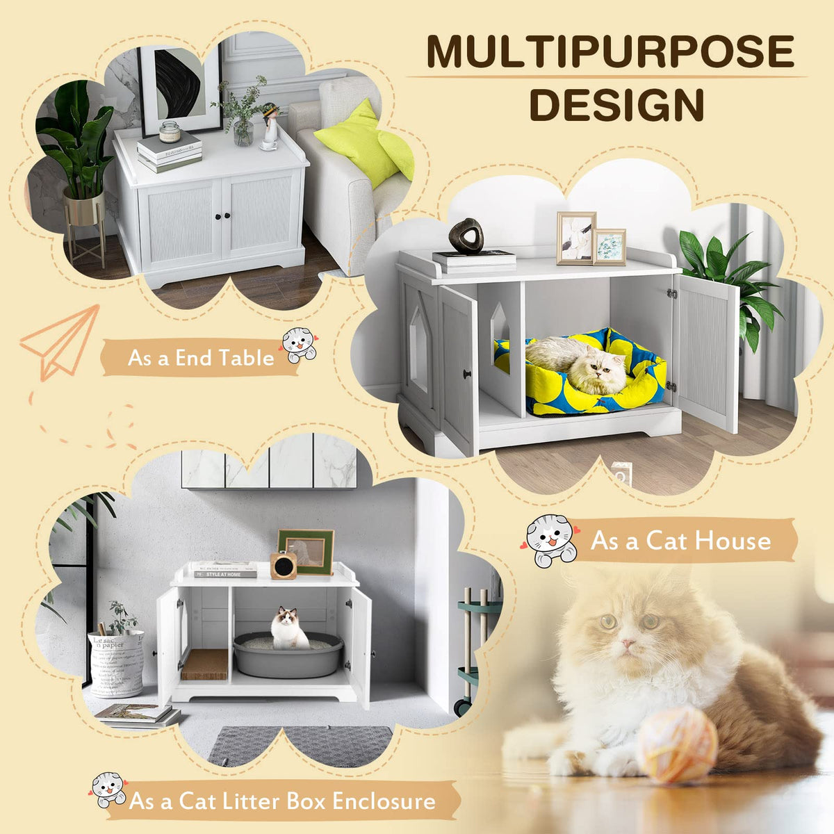 Cat Litter Box Enclosure W/Cat Scratching Pad for Kitten & Large Cat