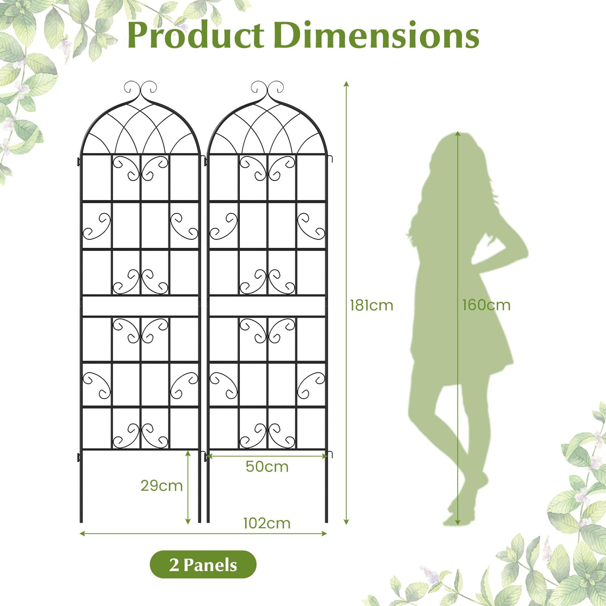 2 Panles Metal Garden Trellis for Outdoor Climbing Plants