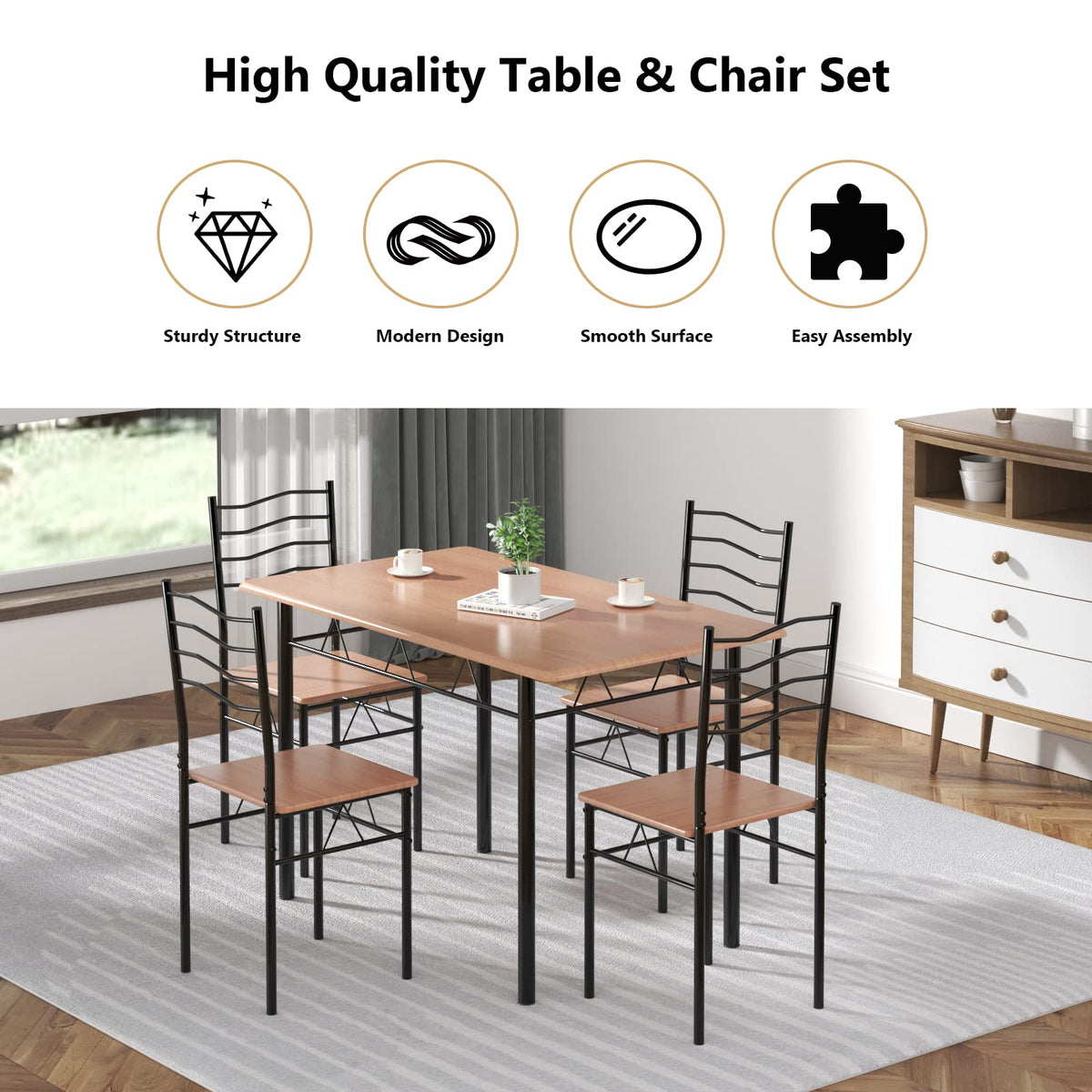 Giantex 5 PCS Dining Table Set, Counter Height Table with Spacious Rectangular Tabletop