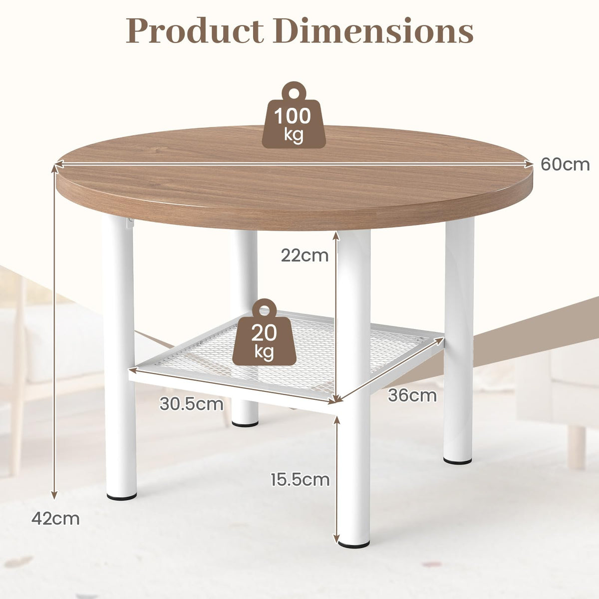 Giantex Round Coffee Table, 2-Tier Modern Circular Center Table