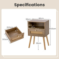 Giantex Rattan Nightstand Set of 2, Home Boho Small Side End Table