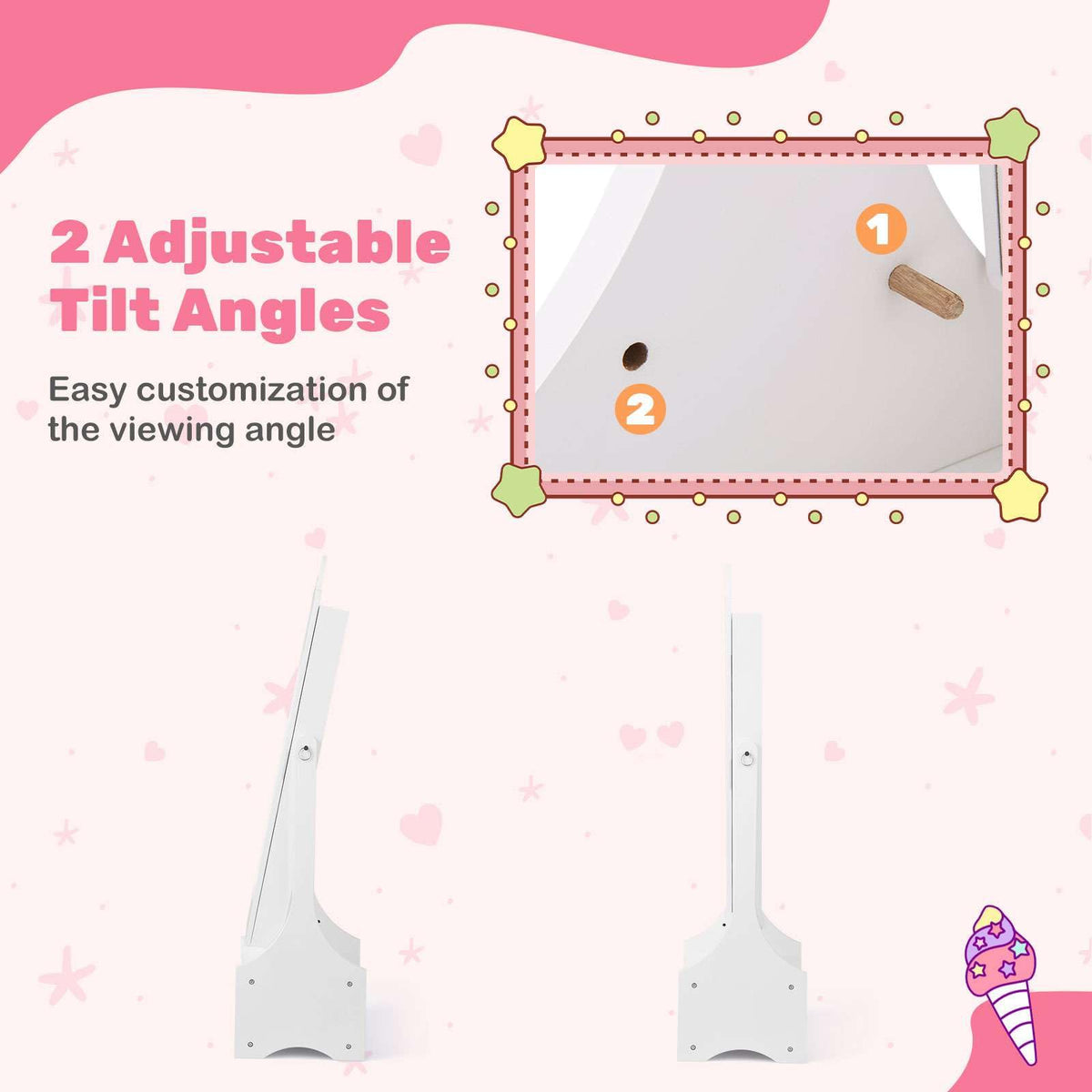 Kids Jewelry Cabinet with Full-Length Mirror and Foldable Drawer