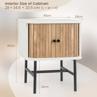 Giantex Nightstand with Sliding Doors, Mid-Century Modern Bedside Table with Storage Cabinet