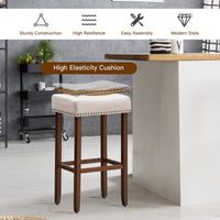 Giantex Set of 2 Saddle Bar Stools, 74 cm H Backless Counter Stool, Brass Nail Head Studs, Upholstered Sponge Cushion