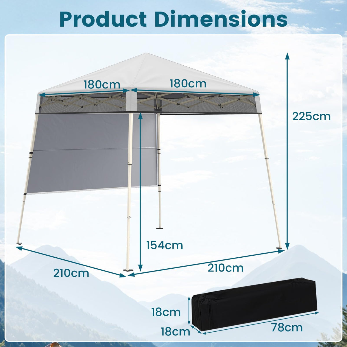 2.1 x 2.1 M Pop-Up Canopy Tent with 1 Push Center Lock for Sports Picnic Camping