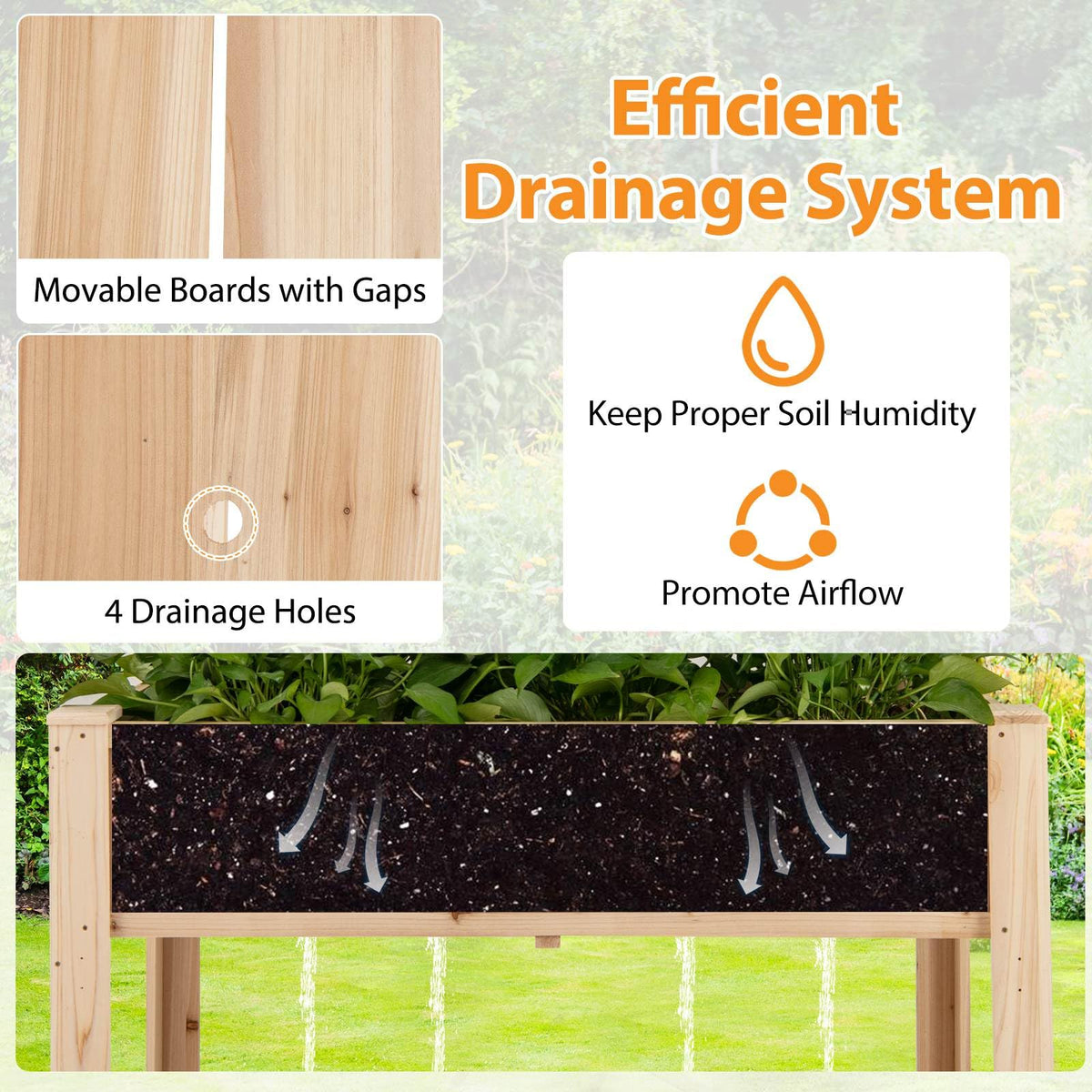 Raised Garden Bed with Trellis, Wooden Elevated Planter Box with Legs