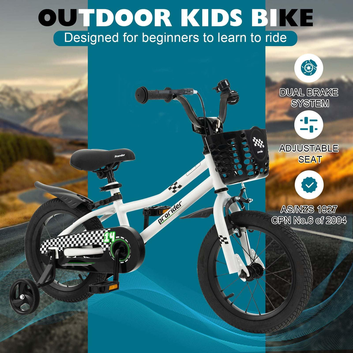 Kids Bike, 14 16 18 Inch Boys Girls Bike for 3-8 Years w/Training Wheels, Adjustable Handlebar & Seat, Removable Basket