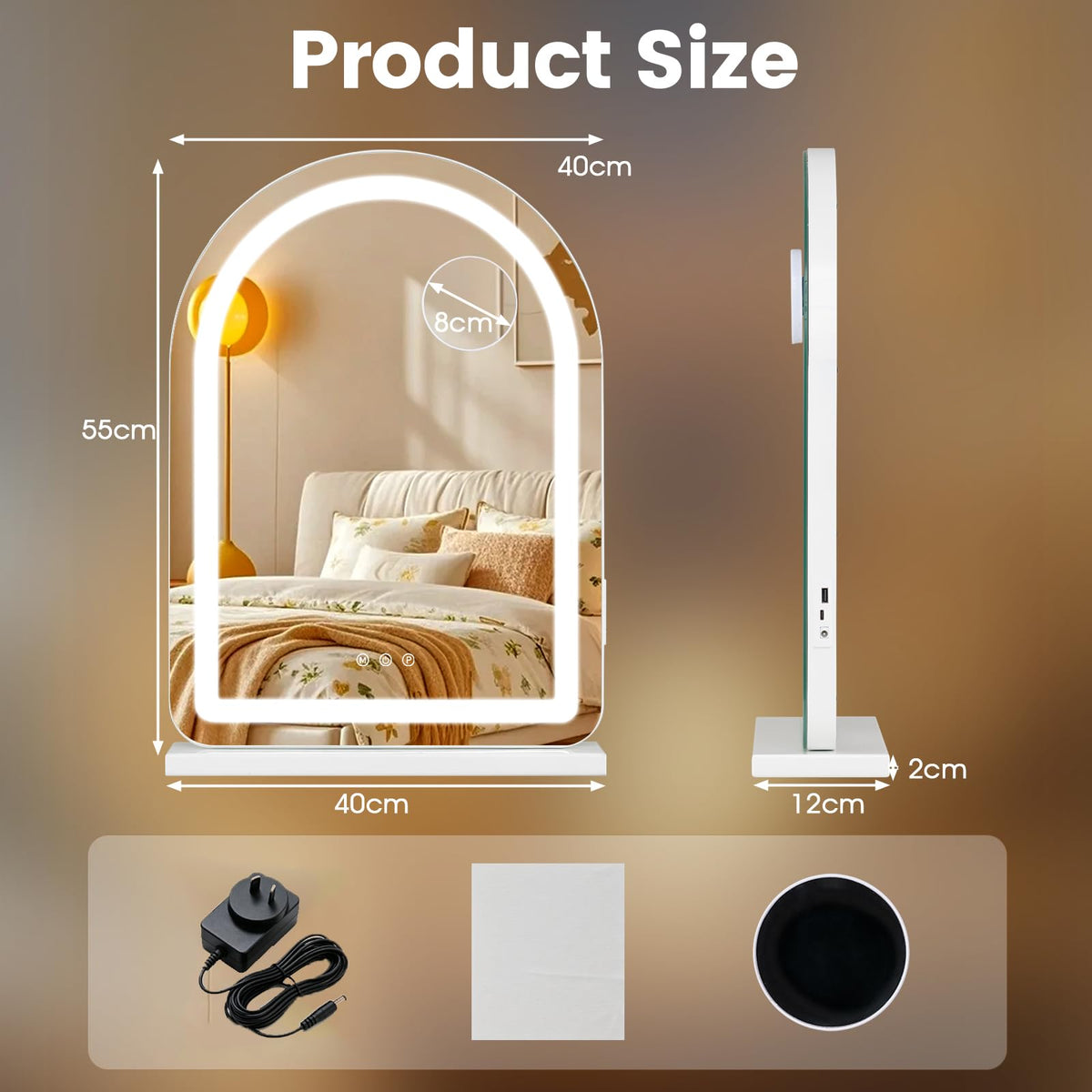 Giantex Arched Vanity Mirror with LED Lights & Removable Magnify Mirror