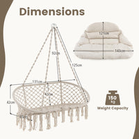 Hand-Woven Rope Hanging Swing Chair with Thick Cushion and Folding Metal Frame