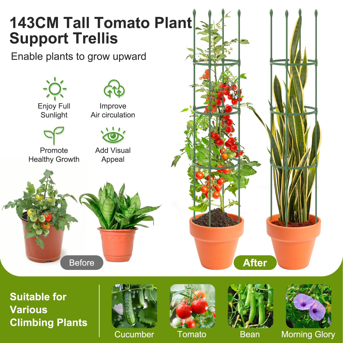 2-Pack Garden Trellis, Heavy-Duty Tomato Cage w/Adjustable Height, 2-in-1 Plant Cage & Supports