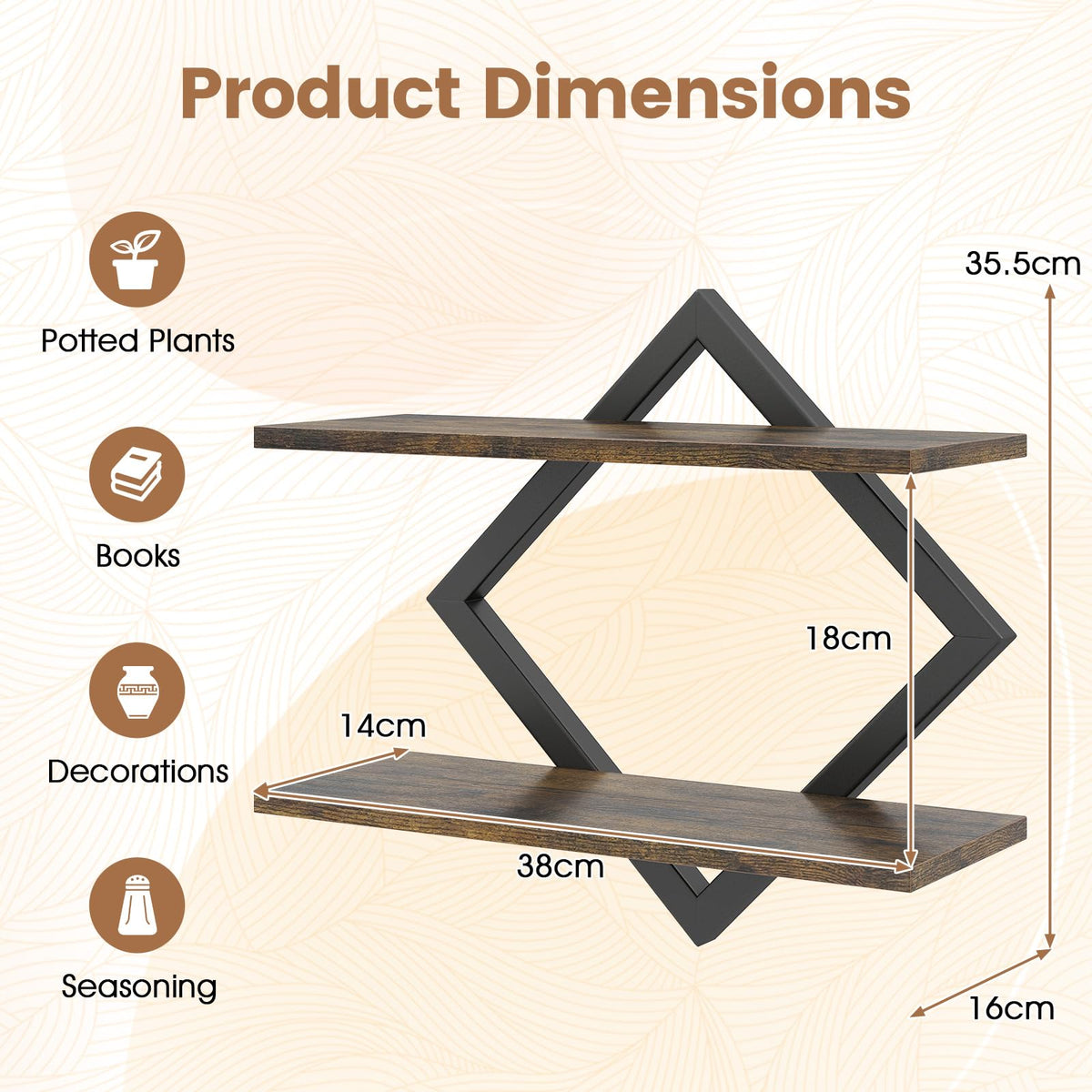 Giantex 2-Pack Diamond Shaped Floating Shelves for Wall