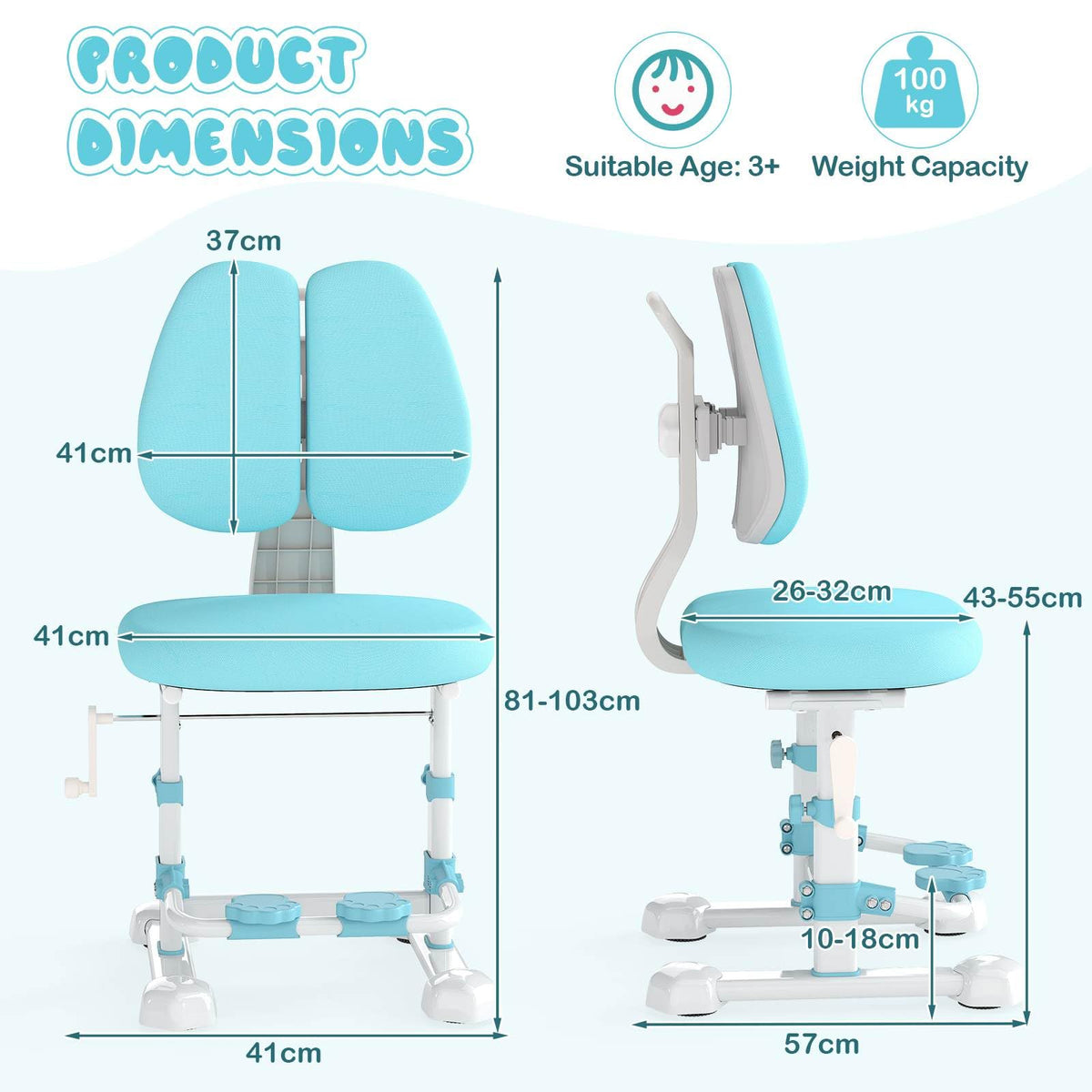 Kids Chair, Ergonomic Children Study Desk Chair with Adjustable Double Backrest
