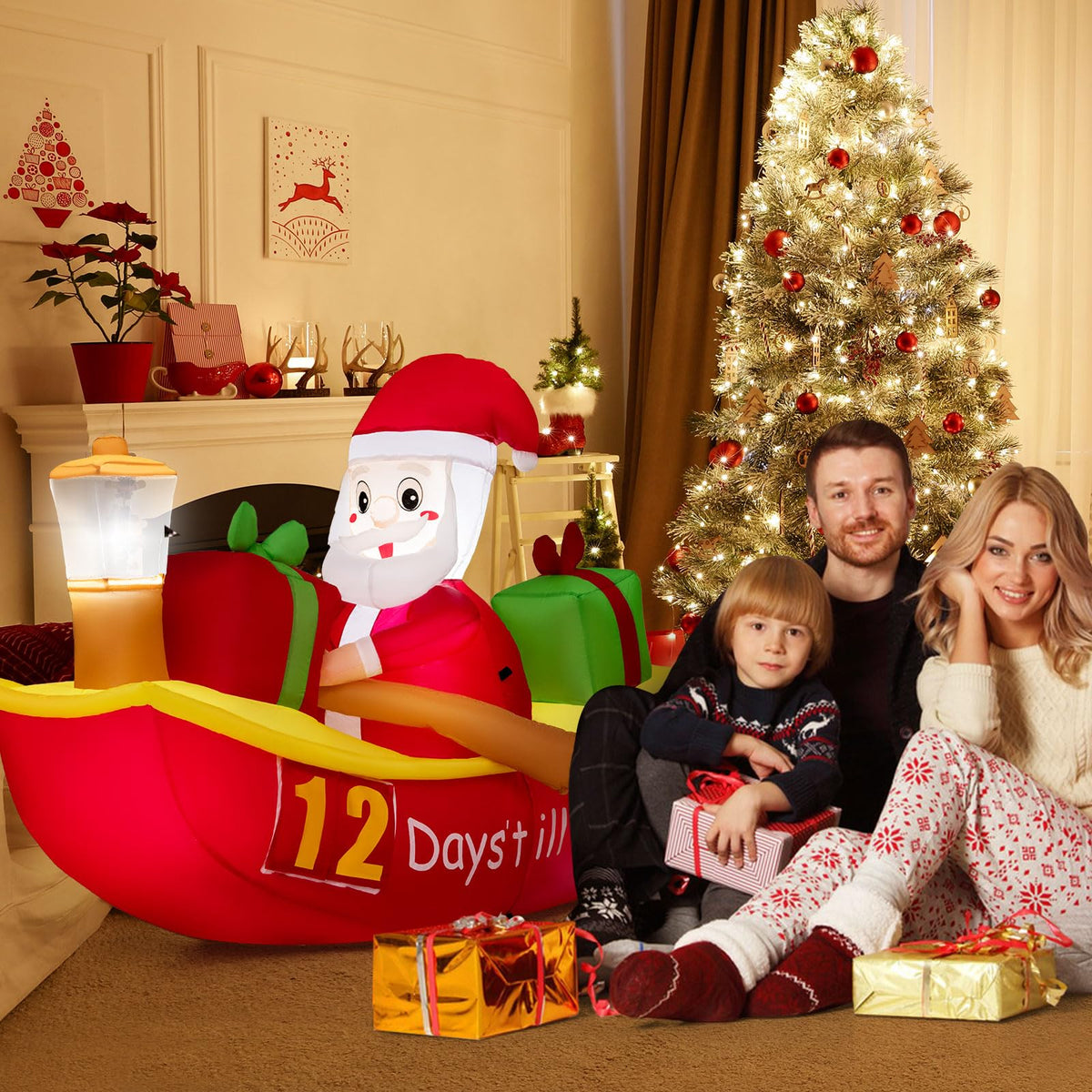 2.1M Long Christmas Inflatables with Navigation Light for Yard