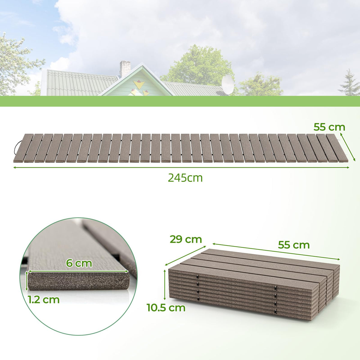 245cm Outdoor Roll Out Walkway with Metal Wire Connection