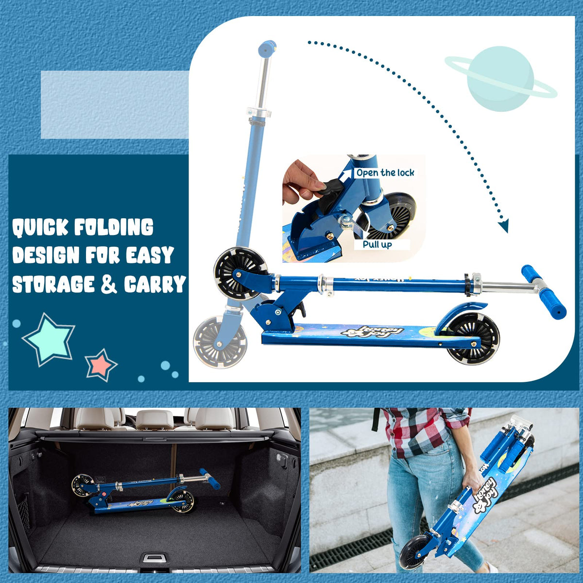 Scooter for Toddlers w/3 Adjustable Heights, 2 Light Up Flashing Wheels & Rear Brake System