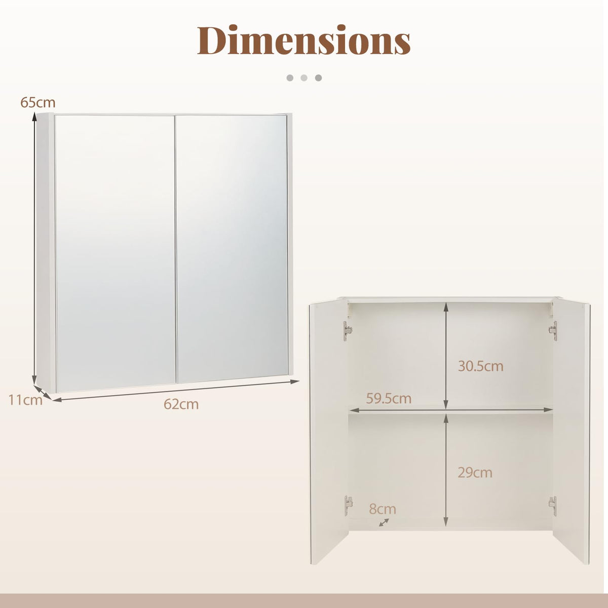 Medicine Cabinet with Mirror and Wooden Hanging 2-Tier Storage Cabinet for Laundry