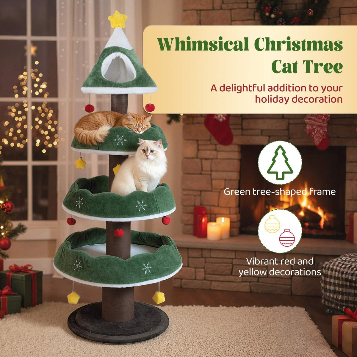 179 CM Tall Christmas Cat Tree, Multi-Level Kitten Tower with 3 Plush Platforms
