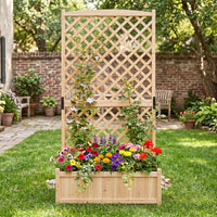 180cm Raised Garden Bed with Diamond Trellis & Drainage Holes for Climbing Plants