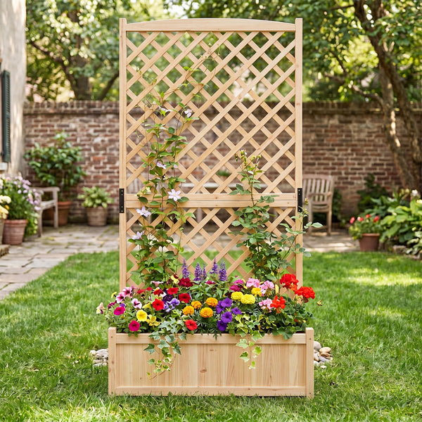 180cm Raised Garden Bed with Diamond Trellis & Drainage Holes for Climbing Plants