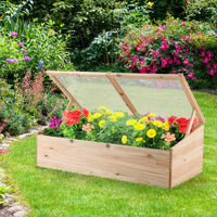 100 x 50 cm Wooden Garden Portable Greenhouse, Cold Frame Raised Planter Box w/Transparent PVC Top Cover