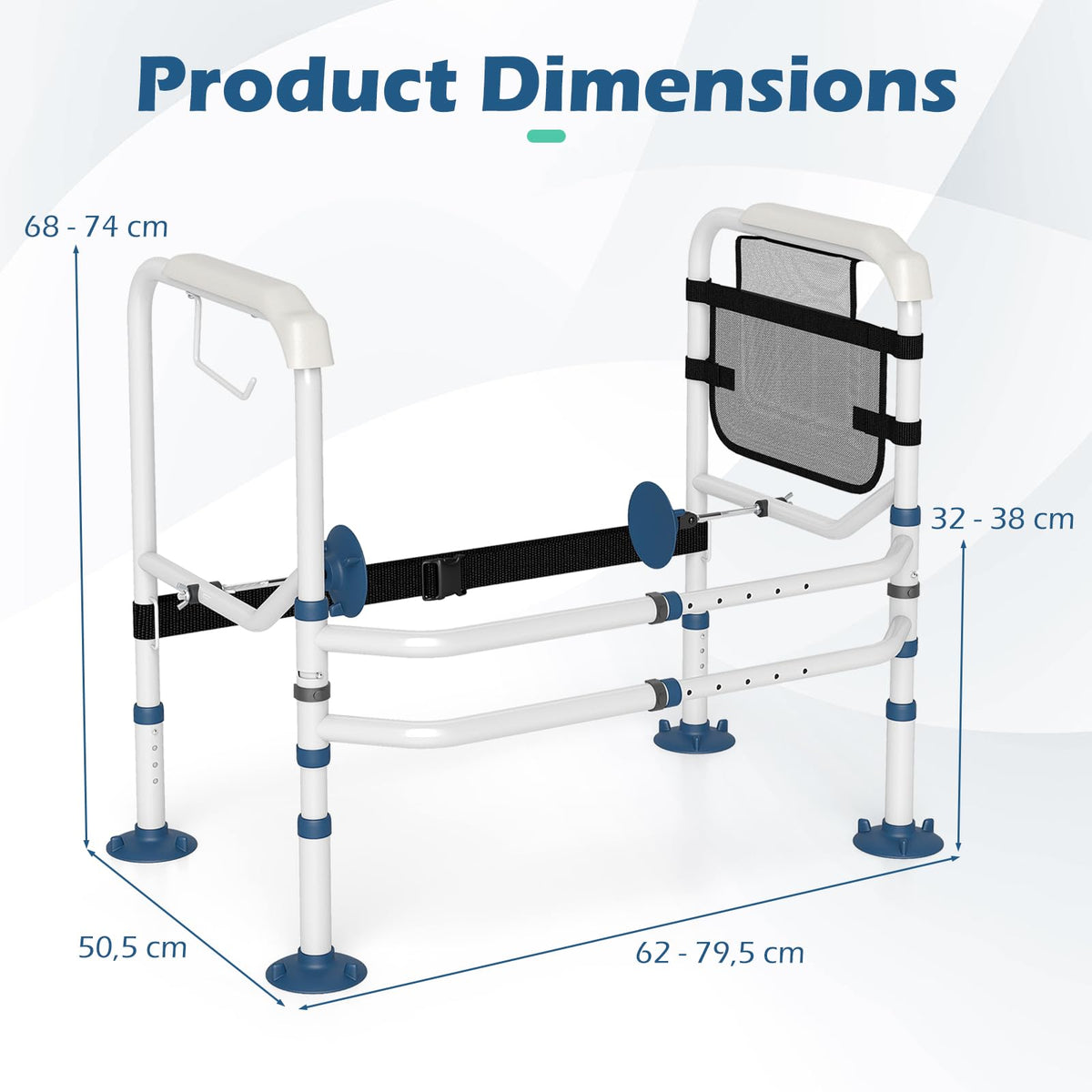Foldable Toilet Safety Frame with Adjustable Height and Width Non-Slip Design