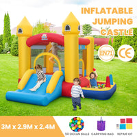 Kids Inflatable Bounce House, 6-in-1 Indoor Outdoor Children Jumping Castle w/Slide, Ball Pit, Basketball Hoop (Without Blower)