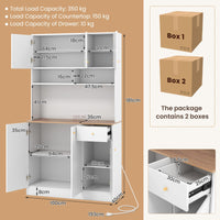 Giantex Tall Pantry Cabinet, Kitchen Cabinet with Outlets, USB Ports, Anti-Tipping Kits & 3-Position Adjustable Shelves