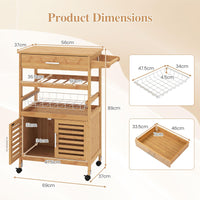 Giantex Bamboo Rolling Kitchen Island Trolley with Storage Cabinet