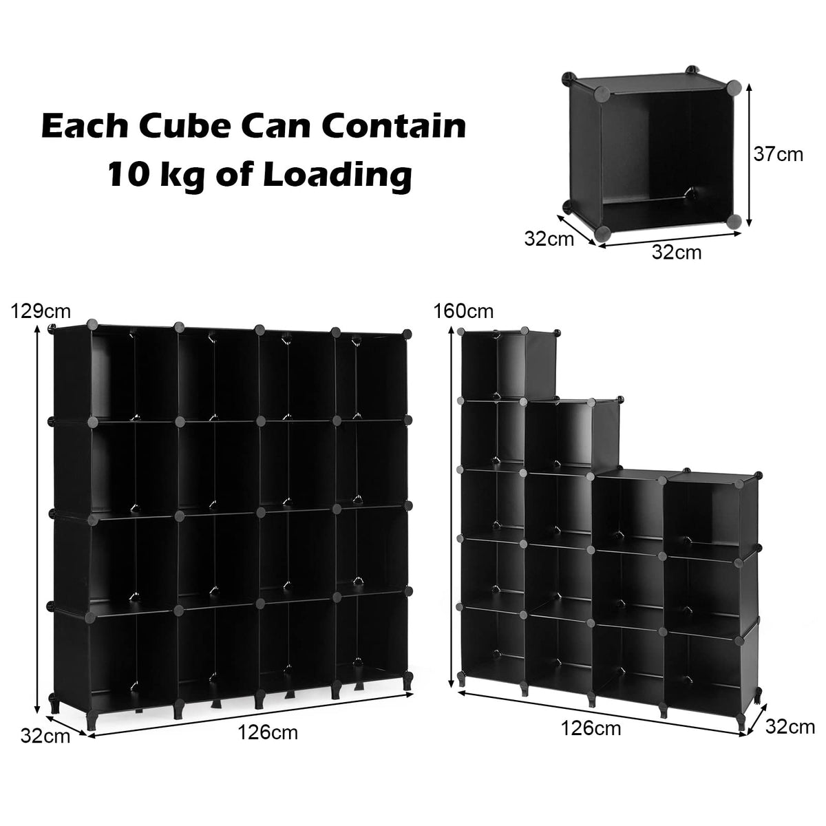 Cube Modular Rack Modular Cube Cabinet, 16 Cubes Plastic Storage Organiser Units – Giantex.au