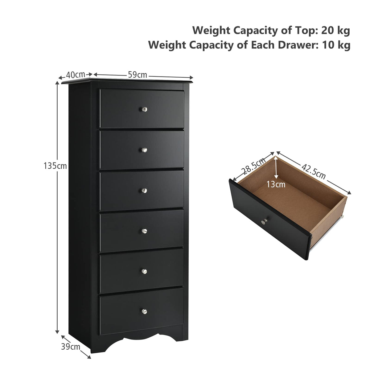 Giantex Chest of 6 Drawers, Free Standing Storage Cabinet, Wooden Storage Dresser Tallboy Cabinet