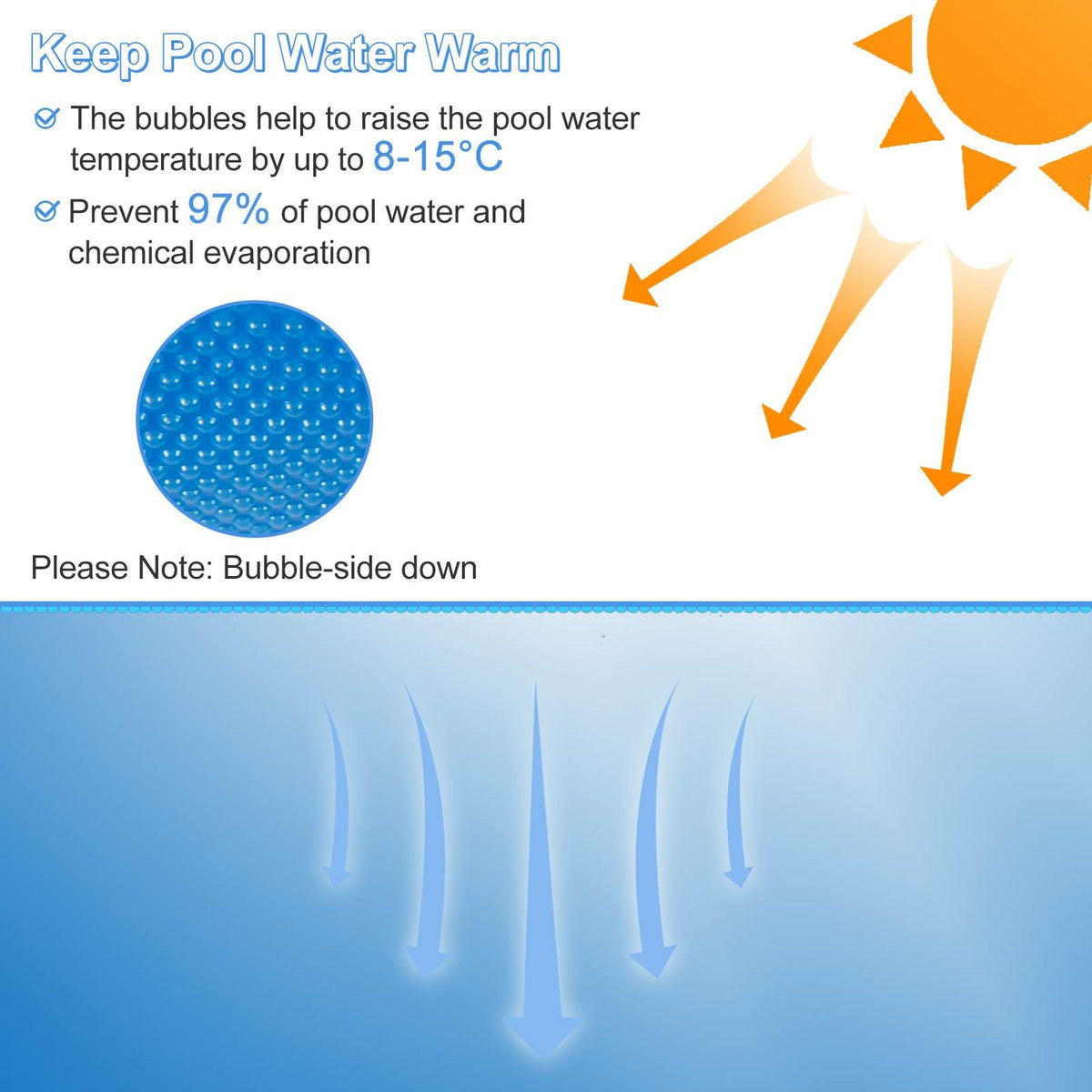 9.8 x 5 m Swimming Pool Cover, Heat Solar Outdoor Bubble Blanket