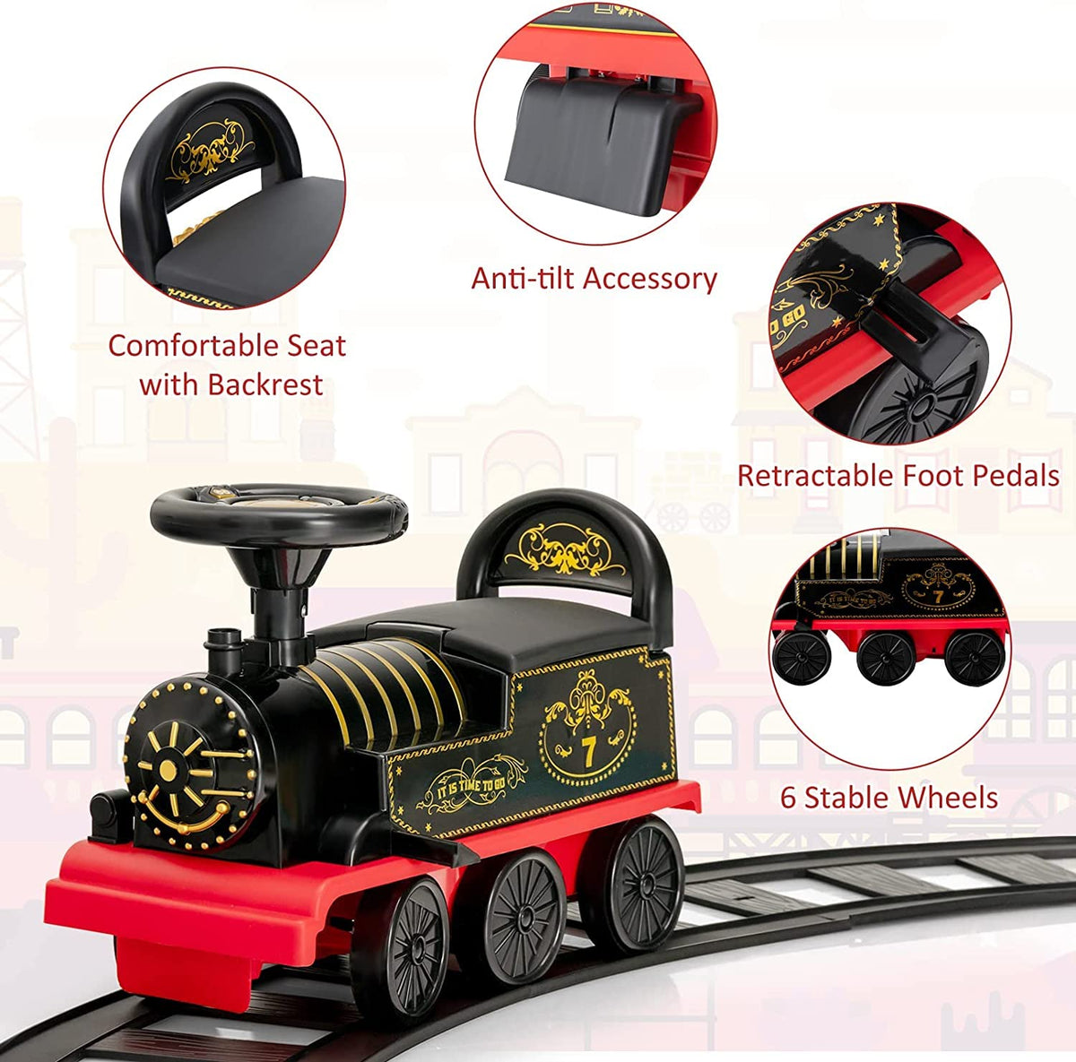 Ride on Train Track, 6V Electric Ride on Train with Tracks, Storage Seat