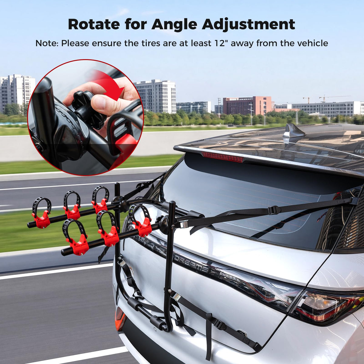 3-Bike Trunk Mount Bike Rack, Foldable Carbon Steel Bicycle Carrier for Hatchback