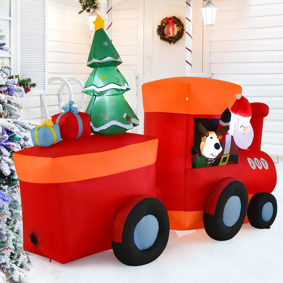 2.6M Christmas Inflatable Light Up Santa Train for Garden & Lawn