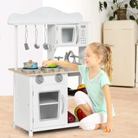 Kids Pretend Kitchen Play Set, Children Cooking Role Play Toy, w/ Sink, Oven, Microwave, Stove, Pots