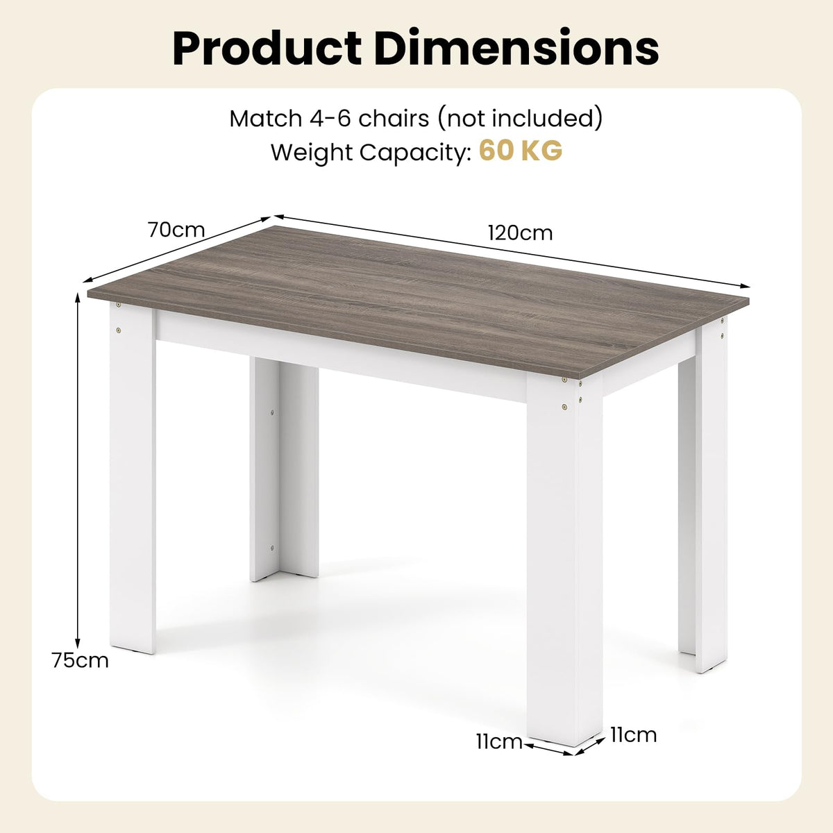 Giantex 120 CM Dining Table for 4-6, Wooden Rectangular Table