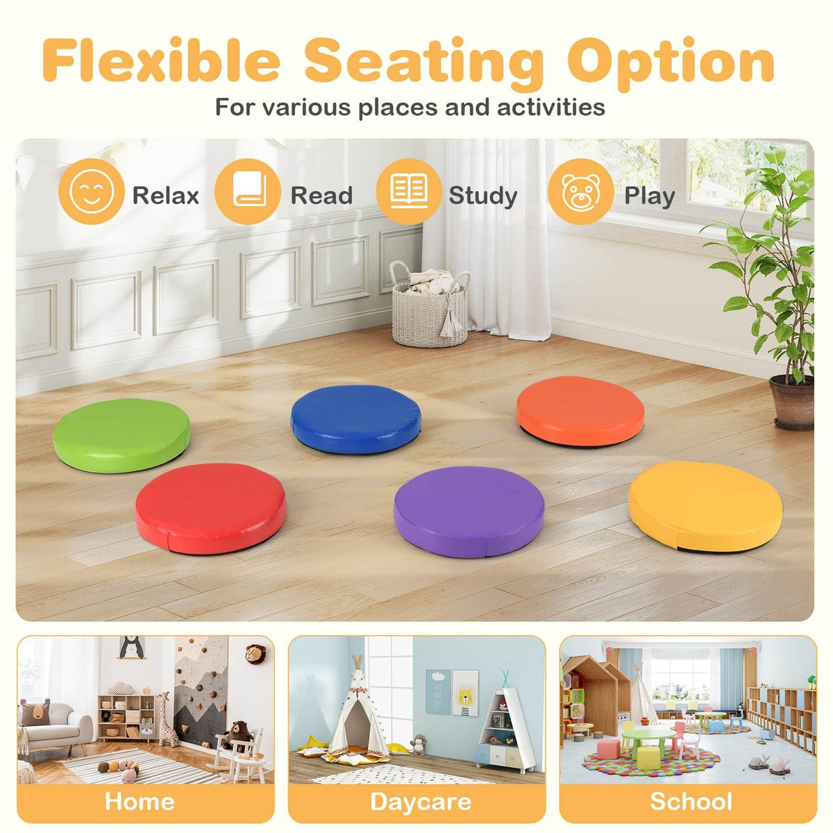 6 PCS Round Floor Cushions for Kids