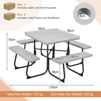 8-person Square Picnic Table Bench Set with 4 Benches 225 KG Capacity