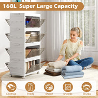 Collapsible Closet Storage Organizer with Wheels for Bedroom Living Room, Easy Assembly (4-Tier)